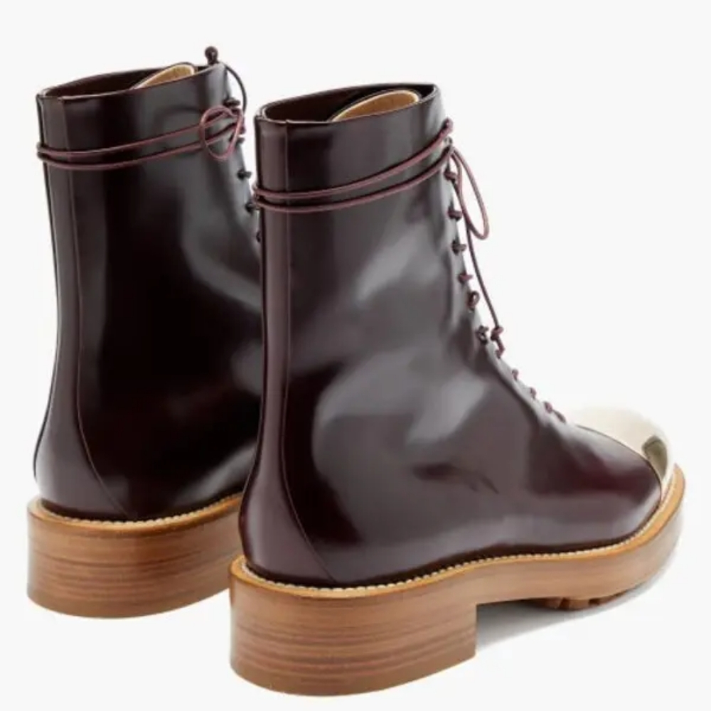 New no box rare sz 42 Gabriela Hearst burgundy boots with golden metal captoe - Picture 8 of 10